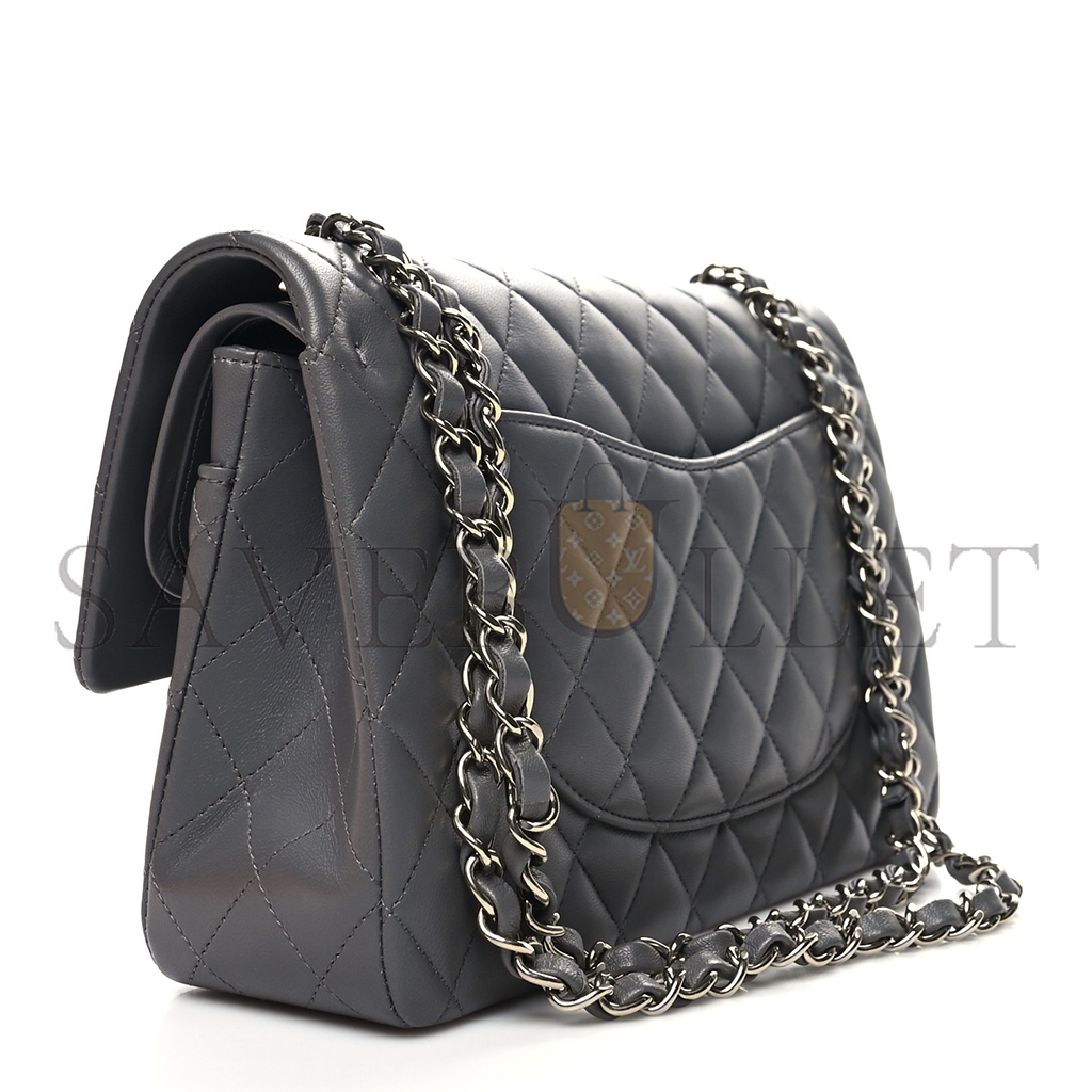 Ch*el lambskin quilted double flap dark grey as1112 (25.5*15.5*6.5cm)